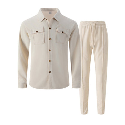 Men's Waffle Button-Up Jacket & Trousers Set